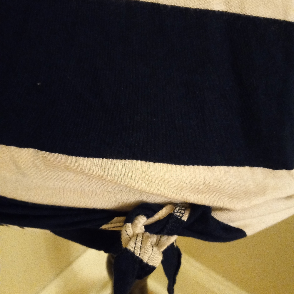 Women's cream and navy blue stip shirt w/ sheer back